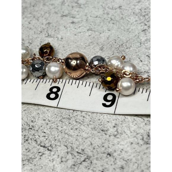 Honora Bronze Italy Pearl Chain Necklace bead grey   Gold tone - Picture 10 of 10